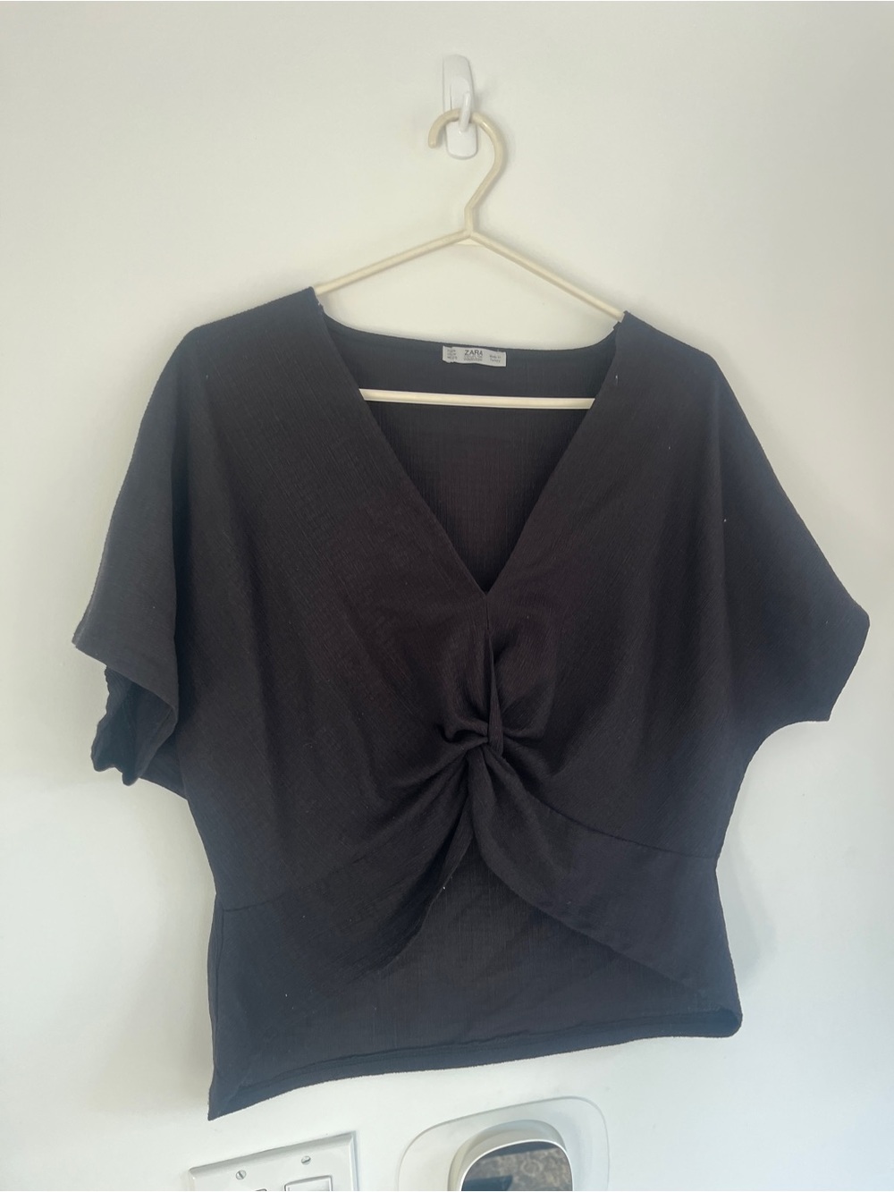 Zara Black Knot-Front V-Neck Blouse